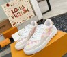 Женские комбинированные кроссовки Louis Vuitton Stadium белые с розовой клеткой 2024