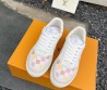 Женские комбинированные кроссовки Louis Vuitton Stadium белые с розовой клеткой 2024