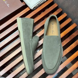 Мужские замшевые лоферы Loro Piana Summer walk серые 2024