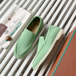 Мужские замшевые лоферы Loro Piana Summer walk зеленые 2024