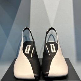 Женские кожаные туфли Jil Sander белые с черным с квадратным носком 2024 каблук 6,5 см