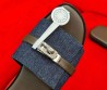Женские комбинированные шлепанцы Hermes синие с черным 2024