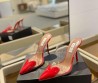 Женские кожаные туфли Alaia красные с прозрачными вставками 2024