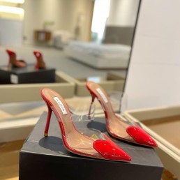 Женские кожаные туфли Alaia красные с прозрачными вставками 2024