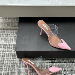 Женские кожаные туфли Alaia розовые с прозрачными вставками каблук 10,5 см 2024