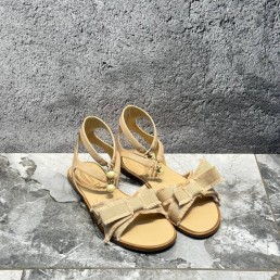 Женские кожаные сандалии Christian Dior бежевые с бантиками 2024