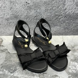 Женские кожаные сандалии Christian Dior черные с бантиками 2024
