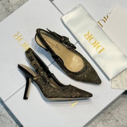 Женские текстильные туфли Christian Dior черные с металлизированной нитью 2024