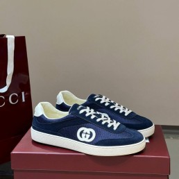 Мужские текстильные кеды Gucci синие с замшевыми вставками 2024