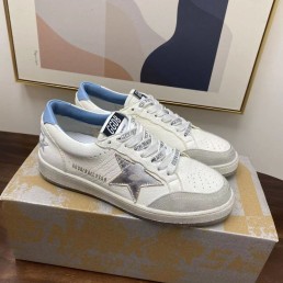 Женские кожаные кроссовки Golden Goose белые с серебряной звездой 2024