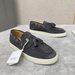 Мужские замшевые лоферы Brunello Cucinelli серые с кисточками 2024