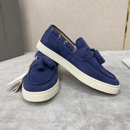 Мужские замшевые лоферы Brunello Cucinelli синие с кисточками 2024