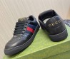 Мужские кожаные кроссовки Gucci черные с полосками 2024