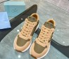 Женские комбинированные кроссовки Prada бежевые с зеленым 2024