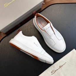 Мужские кожаные кеды без шнурков Santoni белые 2024