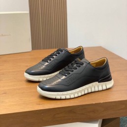 Мужские кожаные кроссовки Santoni черные 2024