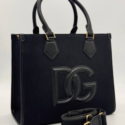 Женская текстильная сумка Dolce & Gabbana черная с кожаными элементами 31х27 см 2024
