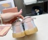 Женские кожаные кроссовки Miu Miu Bleached leather серые с розовым замшевым носом 2024