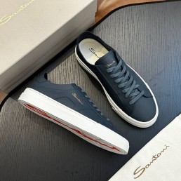 Мужские кожаные кеды Santoni синие 2024