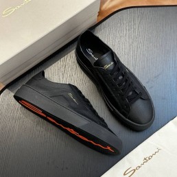 Мужские кожаные кеды Santoni черные 2024