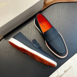 Мужские кожаные лоферы Santoni темно-синие 2024