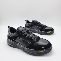 Мужские комбинированные кроссовки Premiata черные с темной подошвой 2024