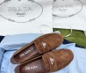 Женские замшевые лоферы Prada коричневые с логотипом 2024