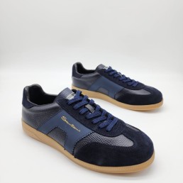 Мужские комбинированные кроссовки Santoni темно-синие 2024