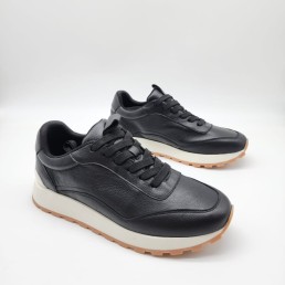 Мужские кожаные кроссовки Brunello Cucinelli черные с белой подошвой 2024