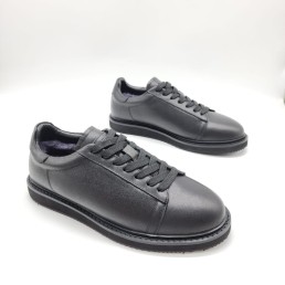 Мужские кожаные кроссовки Brunello Cucinelli черные с мехом овчины 2024