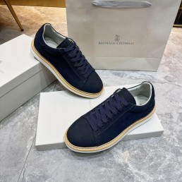 Мужские замшевые кеды Brunello Cucinelli синие с прострочкой на подошве 2024