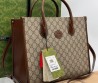 Женская комбинированная сумка Gucci бежевая с коричневым 33х25 см 2024