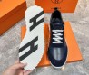 Мужские кожаные кроссовки Hermes синие с замшевым носом 2024