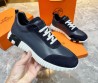 Мужские кожаные кроссовки Hermes синие с замшевым носом 2024