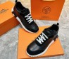 Мужские кожаные кроссовки Hermes черные с замшевым носом 2024