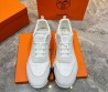 Мужские кожаные кроссовки Hermes белые с серым замшевым носом 2024