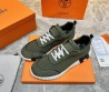 Мужские текстильные кроссовки Hermes зеленые с замшевым носом 2024