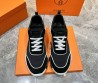 Мужские текстильные кроссовки Hermes черные с замшевым носом 2024