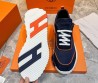 Мужские текстильные кроссовки Hermes синие с замшевым носом 2024