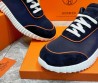Мужские текстильные кроссовки Hermes синие с замшевым носом 2024