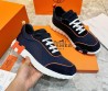 Мужские текстильные кроссовки Hermes синие с замшевым носом 2024
