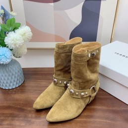 Женские замшевые сапоги казаки Isabel Marant коричневые 2024