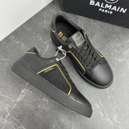 Мужские кожаные кроссовки Balmain B-Court черные 2024