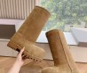 Женские замшевые сапоги Balenciaga Alaska fur bootie бежевые на меху 2024