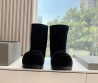 Женские замшевые короткие сапоги Balenciaga Alaska fur bootie черные на меху 2024