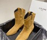 Женские замшевые сапоги казаки Celine коричневые каблук 4 см 2024