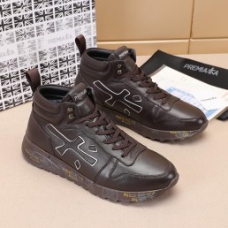 Мужские высокие кожаные кроссовки Premiata коричневые на меху 2024