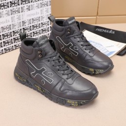 Мужские высокие кожаные кроссовки Premiata серые на меху 2024