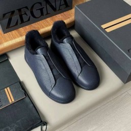 Мужские кожаные кеды Ermenegildo Zegna синие на меху 2024