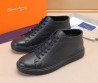 Мужские высокие кожаные кеды Santoni темно-синие на меху 2024